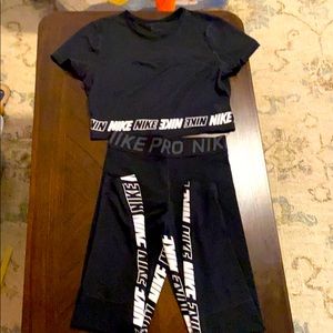 Nike Pro Dri-fit black with mesh crop top legging